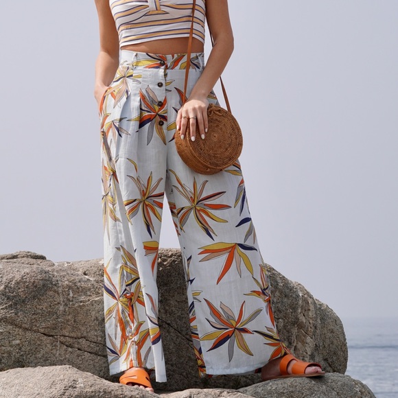 Floral Print Linen Trousers - Picture 6 of 8